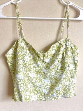 LA Hearts Floral Bustier Crop Top Green White Corset Cami S